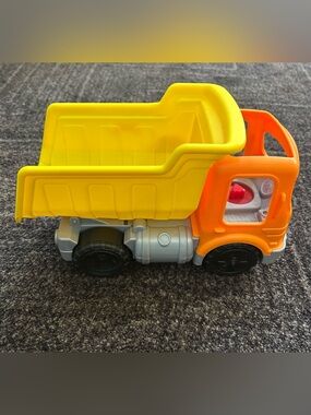 Fisher Price Little People Orange Yellow Dump Truck Construction Vehicle